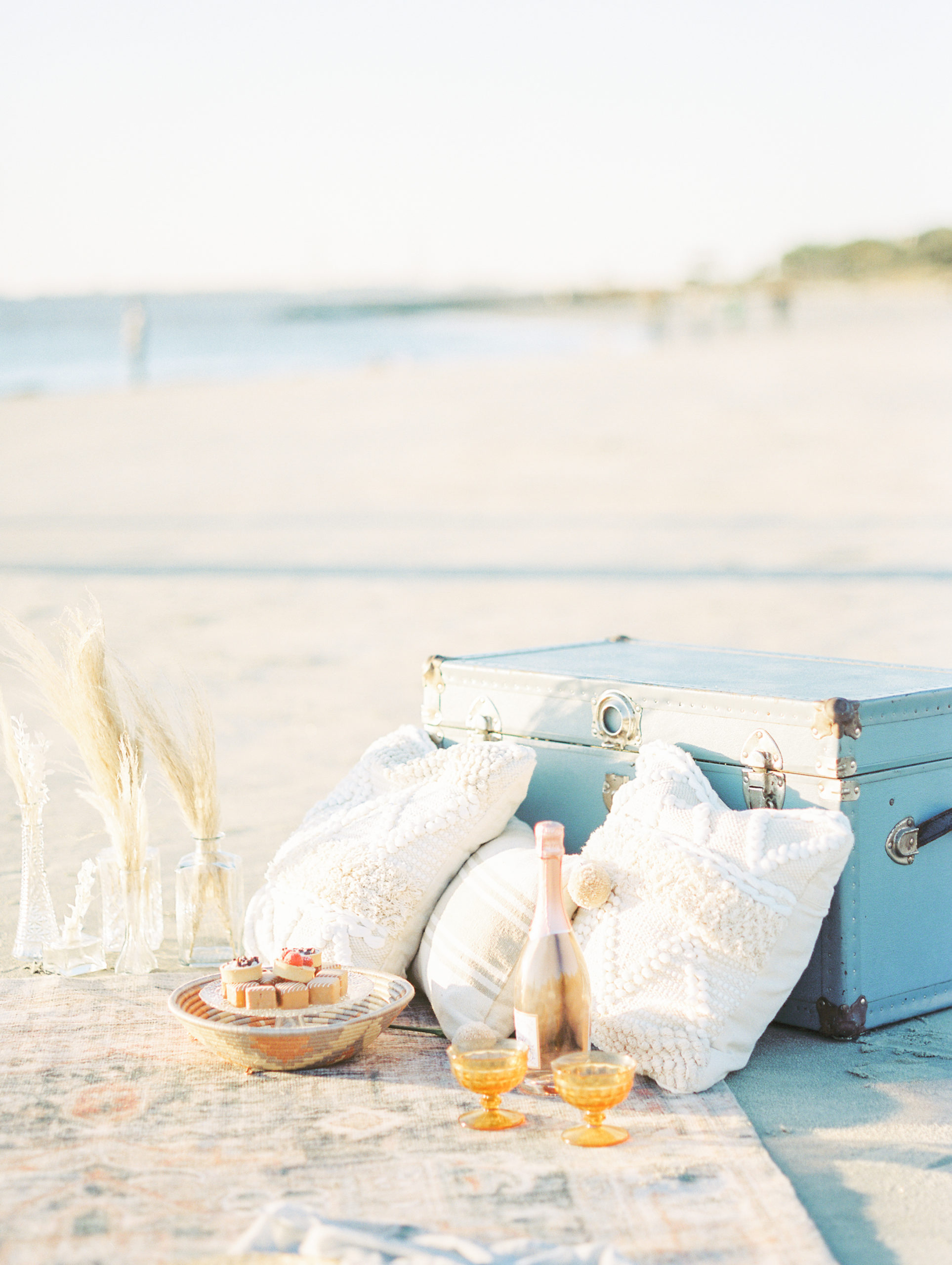 styled picnic beach engagement photos