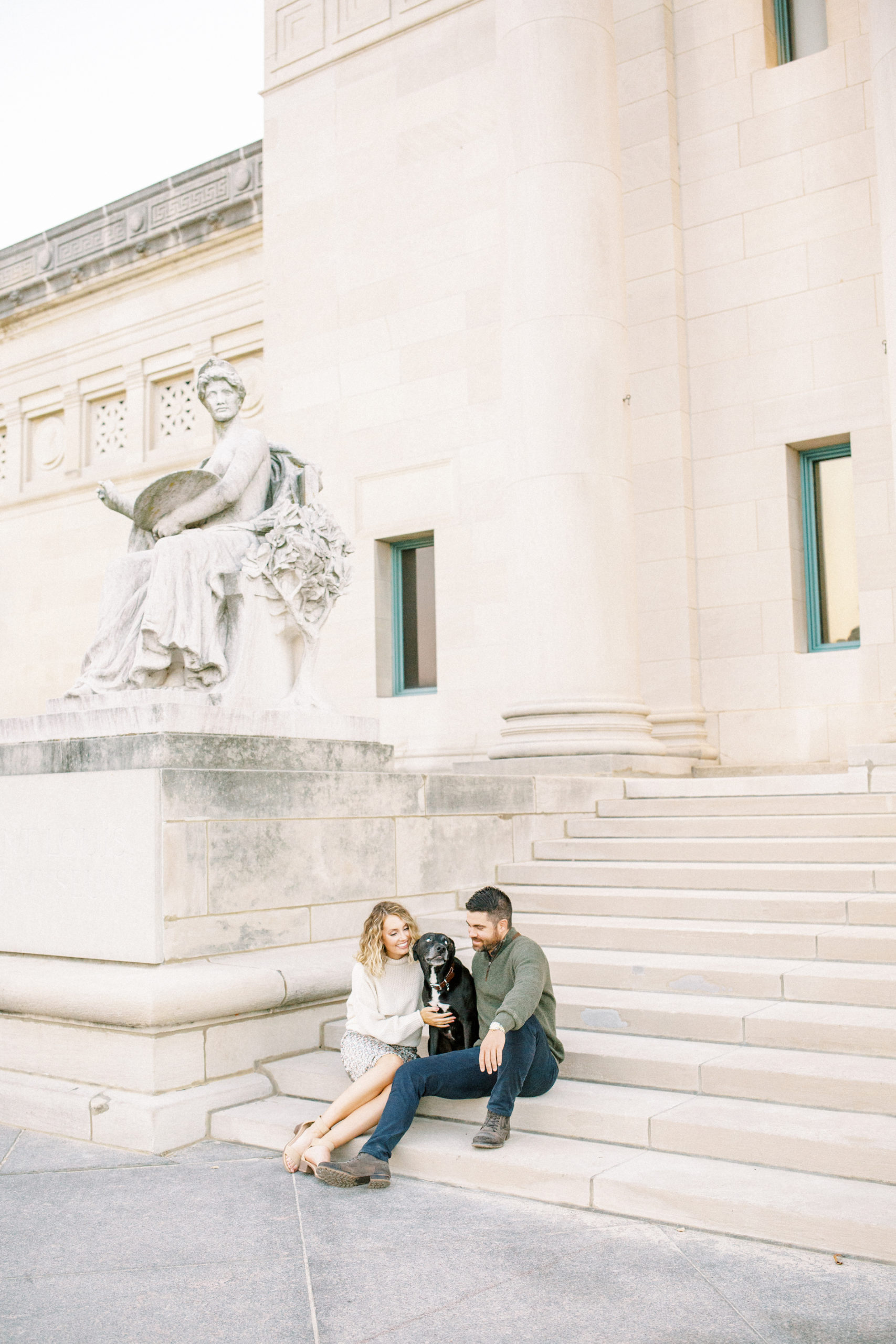 forest park art museum engagement session with dog