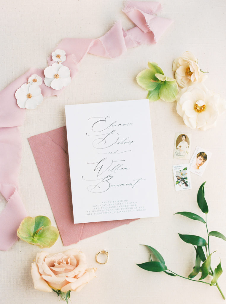 Spring Floral Bridal Inspiration invitation photo on film